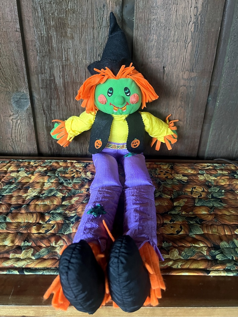 Vintage 1993 Halloween Scarecrow Parachute Plush 27.5” Witch Hat Decor